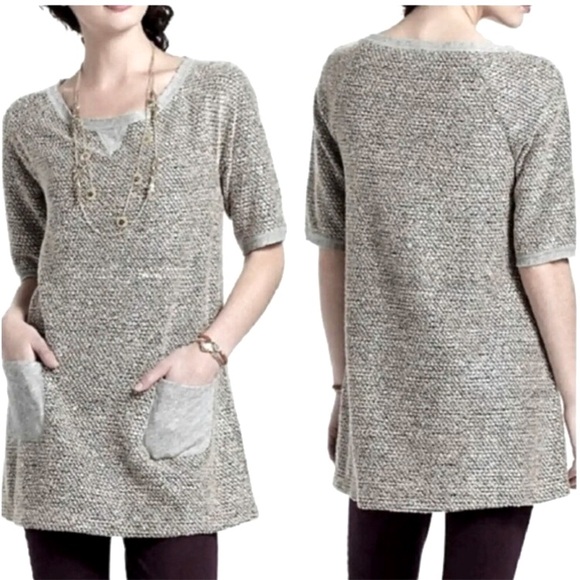 Meadow Rue Anthropologie Medium Shimmering Tweed Grey Boucher Tunic Top Dress - Picture 1 of 14